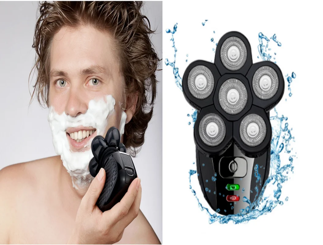 Electric Razor 6 Heads Mens Bald Nose Barber Hair Razor 5 In 1 Portable 4D Headshaver Mens Waterproof Electric Shavers