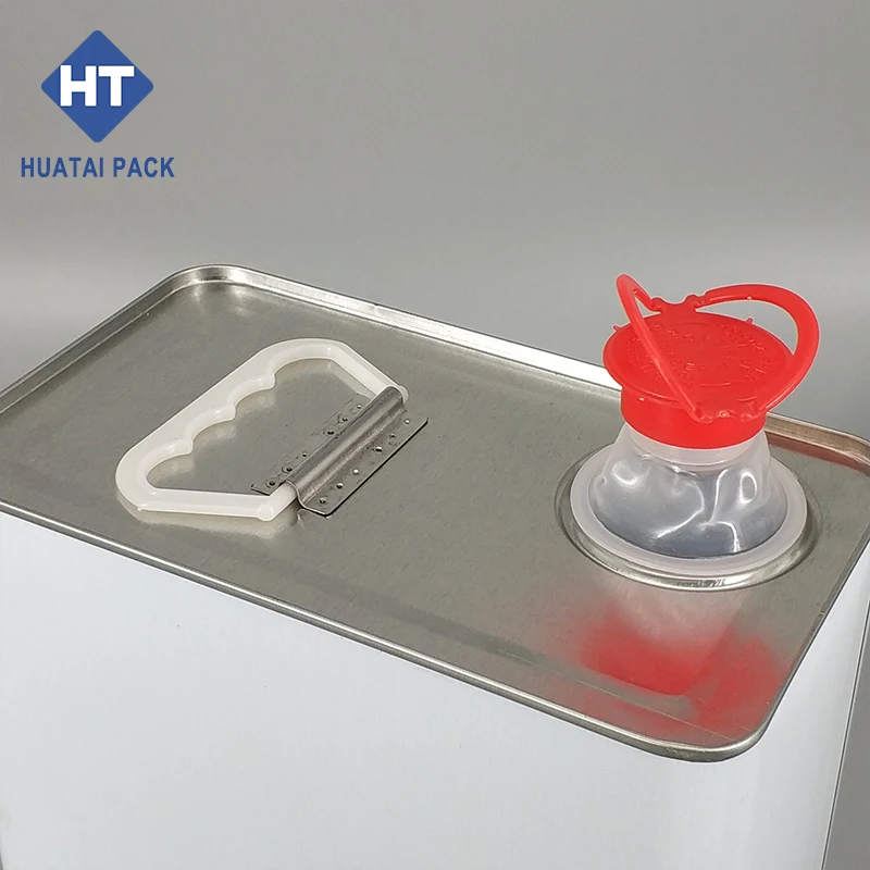 5L oblong f-style tin can for oil, rectangular paint can, lubricant oil metal containers with plastic spout lid