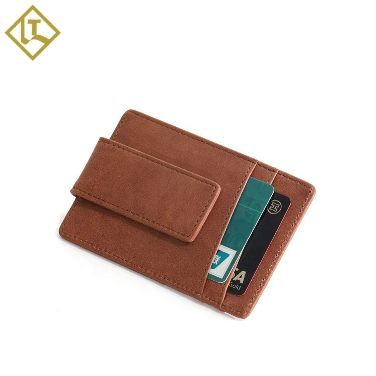 
Handmade custom embossed wallet genuine leather RFID card holder magnet slim wallet money clip for men 