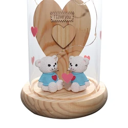 Wholesale Artificial Lovers Bear Glass Dome Glass Dome Decorative With Base Birthday Gifts In Glass Dome