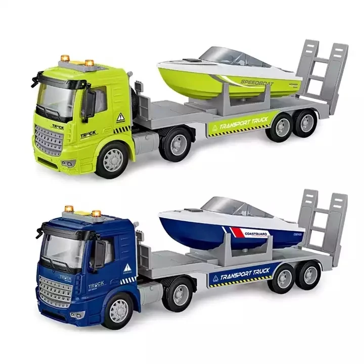 2022 Boat Transporter Fun Carrier Truck Engineering Trailer Flatbed Vehicle Children Gift Kids Toy Car Set