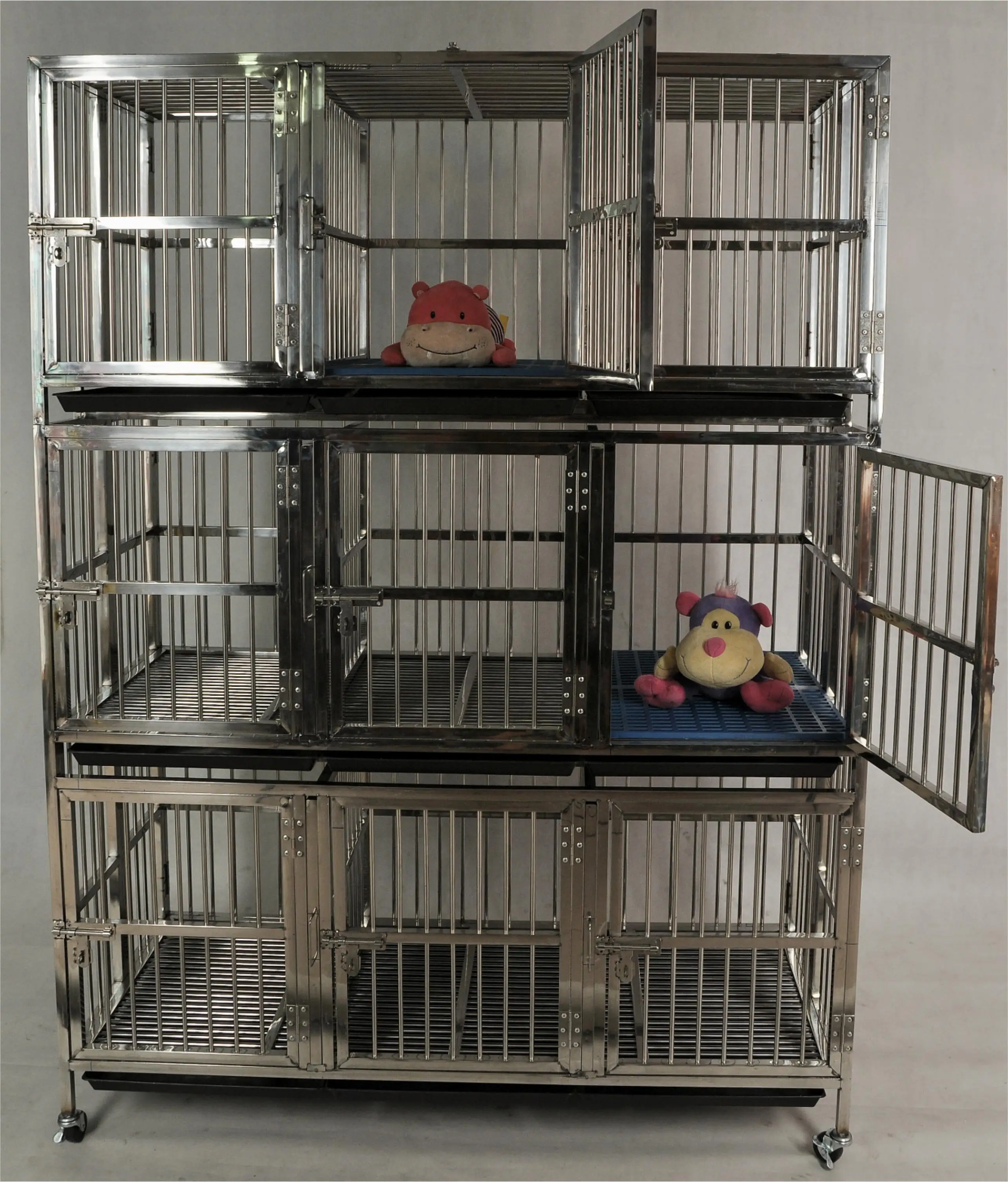 customized size pet shop stainless steel 3 layers stackable dog cage xxl collapsible cage dog