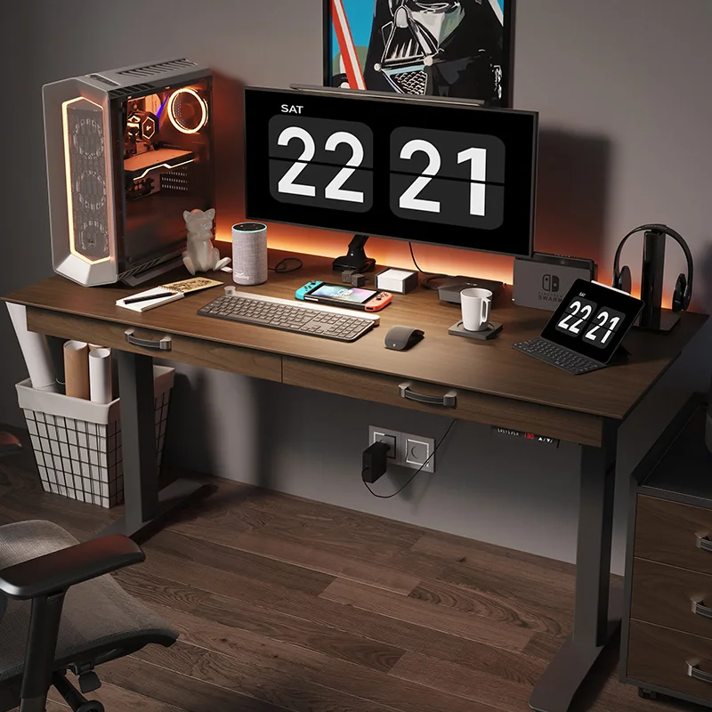Top Quality wooden Office furniture workstation Adjustable sit stand Desk Electric Height Lift Computer Smart Table With drawers