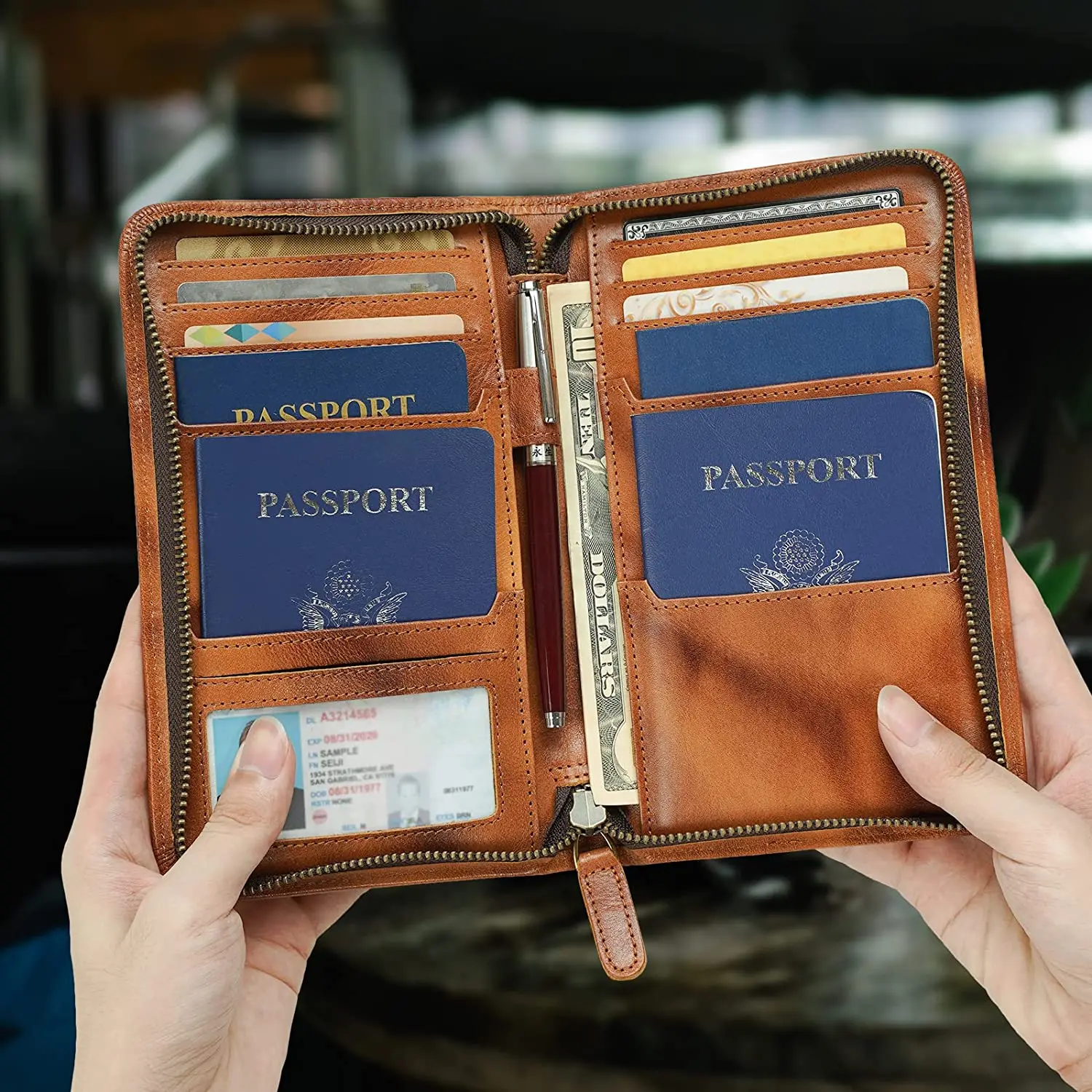 Custom Full Grain Leather Passport Cover Case 4 Passports RFID Blocking Travel Wallet Family Passport Holder