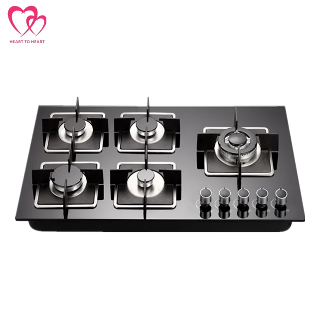 Black Tempered Glass 5 Burner Built-in Gas Stove Zhongshan