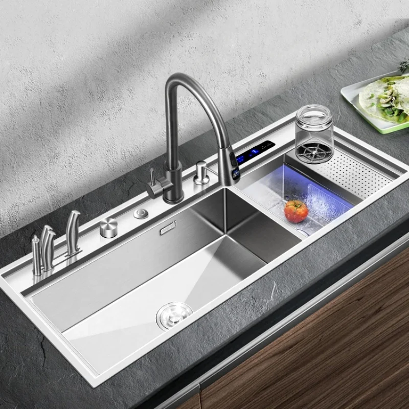 Black Nano Food Vegetable Washing Basin Washbasin 304 Stainless Steel Single Double Bowl Ultrasonic Cleaner Smart Kitchen Sink