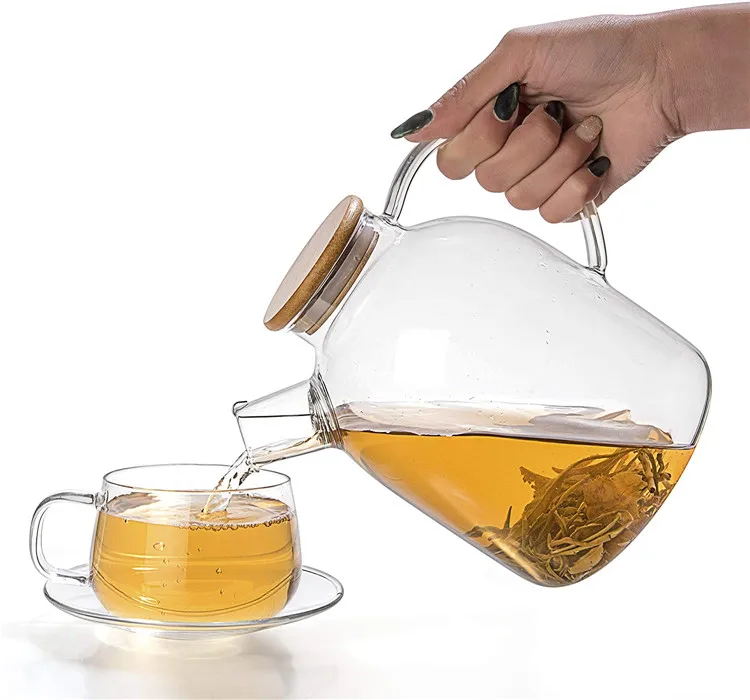 High borosilicate stovetop safe handmade glass teapot with cups