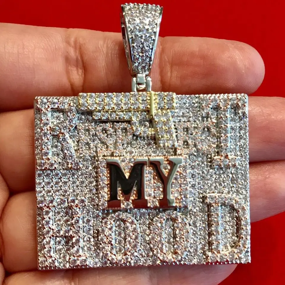 Прямоугольник CZ Bling кубический цирконий бриллиант в стиле хип-хоп для мужчин и женщин ювелирные изделия микро паве ЧР письмо уважайте мой обруч кулон ожерелье