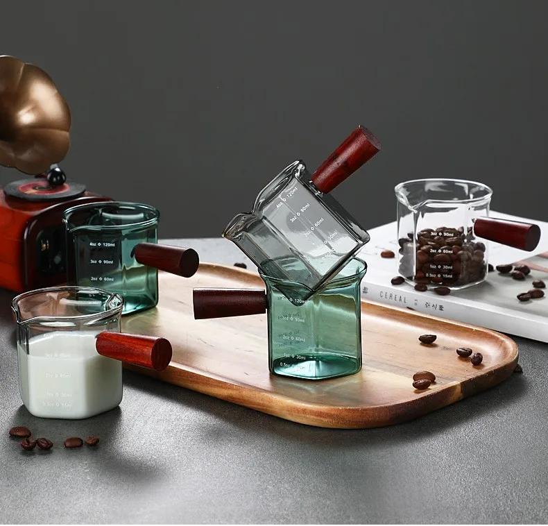 Extract espresso small milk cup Pyrex glass wood handle graduated mini milk pot sauce pour milk pot