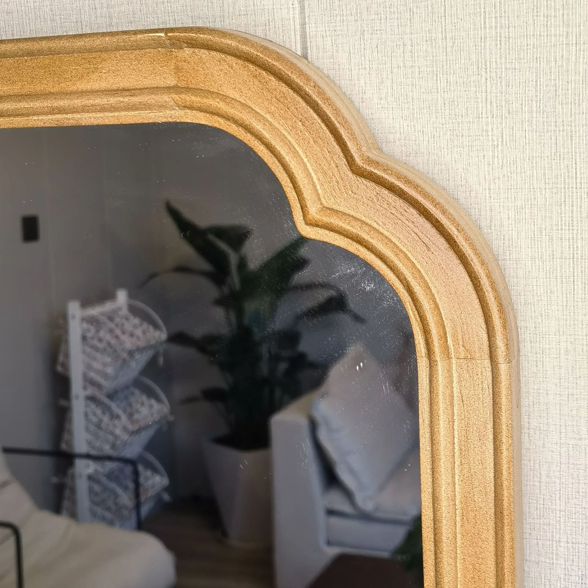 Modern Country Decoration Wood Frame Round Corner Arched Wall Mirror Living Room Wood Frame Design Wall Vanity Mirror Decoration