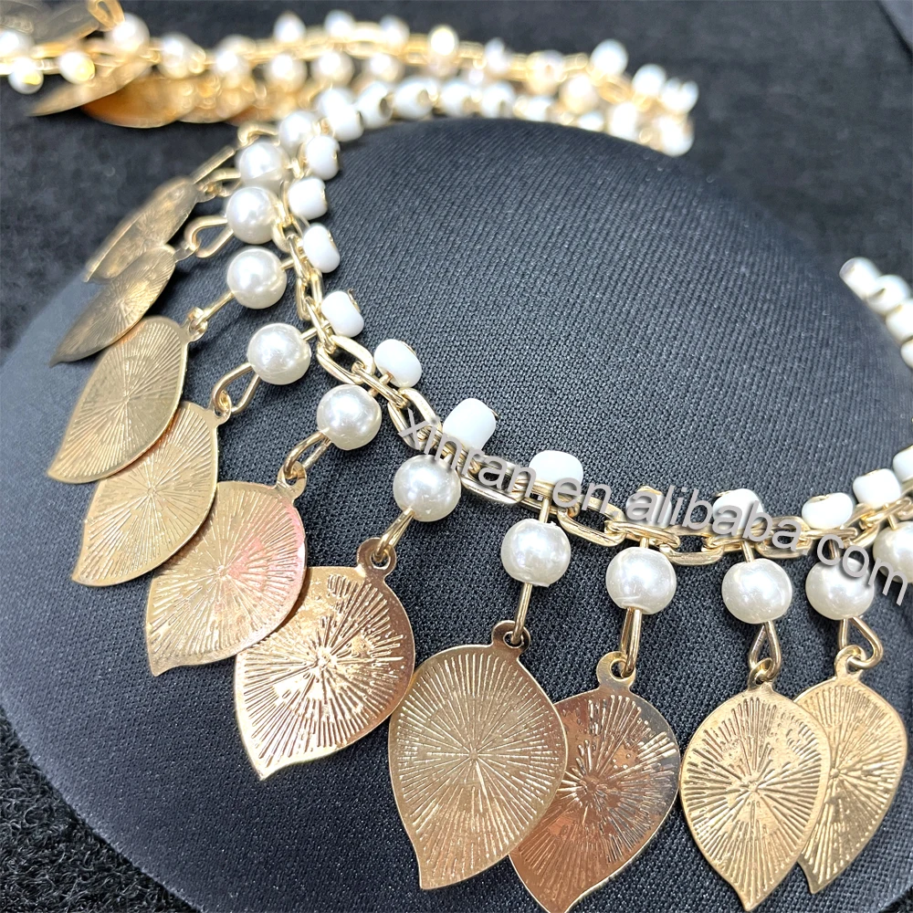 CA036 Hot selling gold leaves fringes and tassels and trimmings for garment and shoes