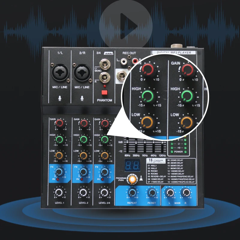 High Quality 4 Channel Professional Powered Digital Mixer Audio