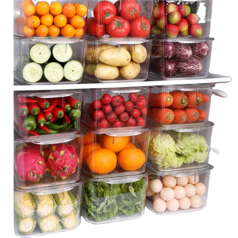 HAIXIN Plastic set stackable storage boxes freezer drawer kitchen container fridge bins refrigerator organizer three sizes