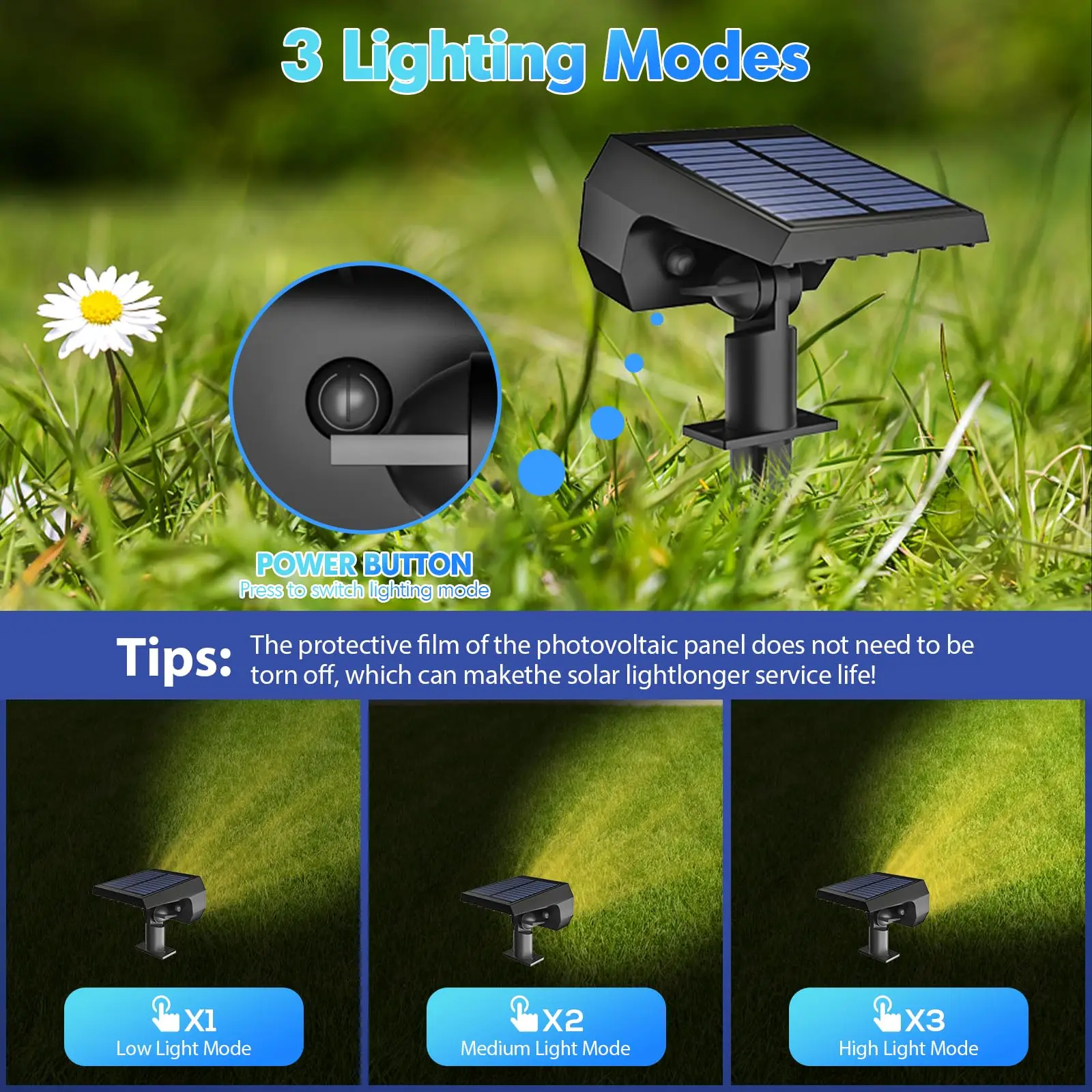 56 LED Lawn Lights Low Voltage Landscape Solar Garden Lawn Bollard Lights 3 Lighting Modes Outdoor Waterproof IP68