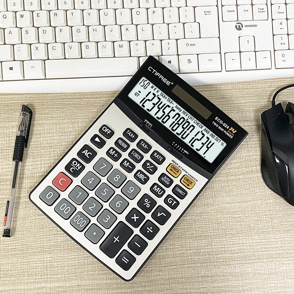 Commercial Desktop Calculator With Kickstand Arithmetic Logic Battery and Solar Hybrid Powered LCD Display Great for Home