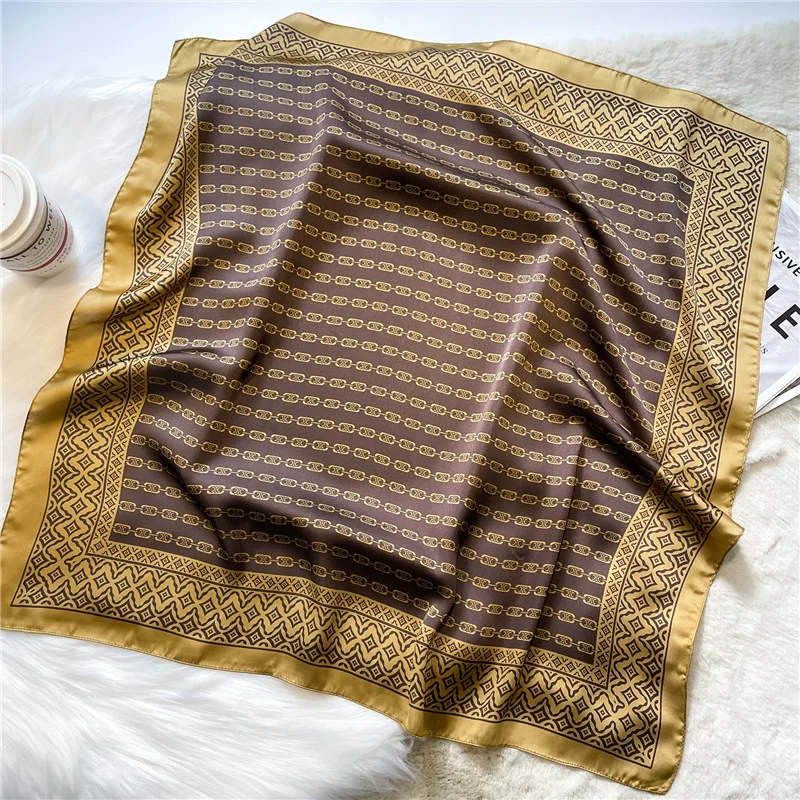 wholesale excellent silk scarf all season wearing wrap retro chain printing shawl square silk scarf for women