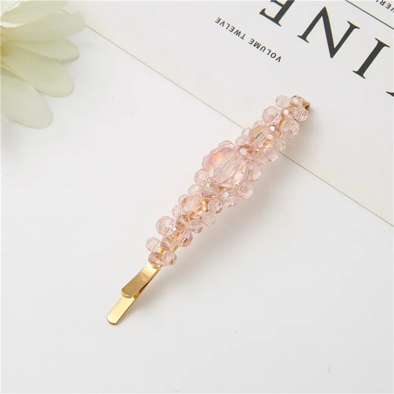 Hot selling fashion simple classic flower hair clip crystal and metal barrette hair clip for girls