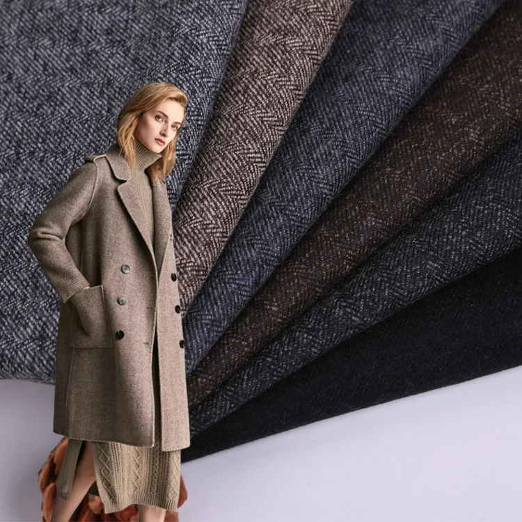 China Factory Wholesale 100% Melton Felt Herringbone Wool Fabric 100% Machine Washable Poly Woolen Fabric for Clothing