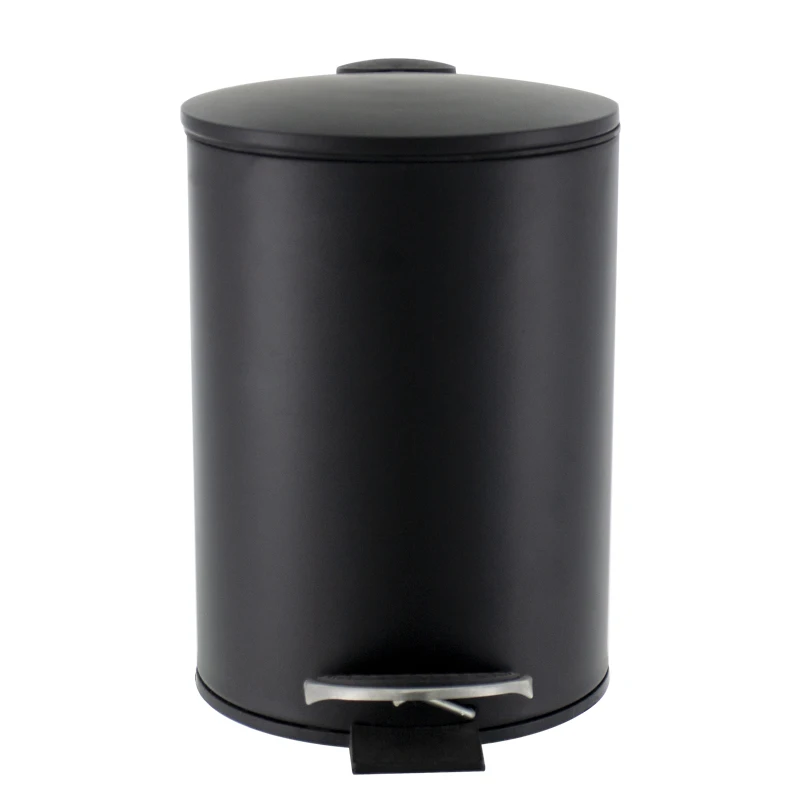 Factory Supplier Black Toilet Rubbish Bins Powder Coated Pot Round Garbage Trash Bin Steel Metal  With Lid