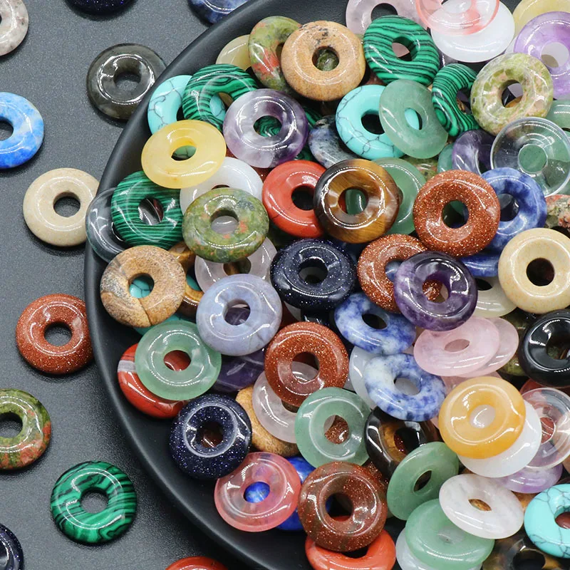 Wholesale Carving 18mm Natural Gemstone Stone Crystal Charm Donut Pendant For Necklace Bracelet DIY Jewelry Making