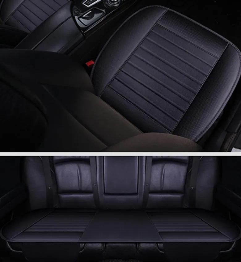 Breathable 2pc Car Interior Seat Cover Cushion Pad Mat for Auto Supplies Office Chair with PU Leather(Black)