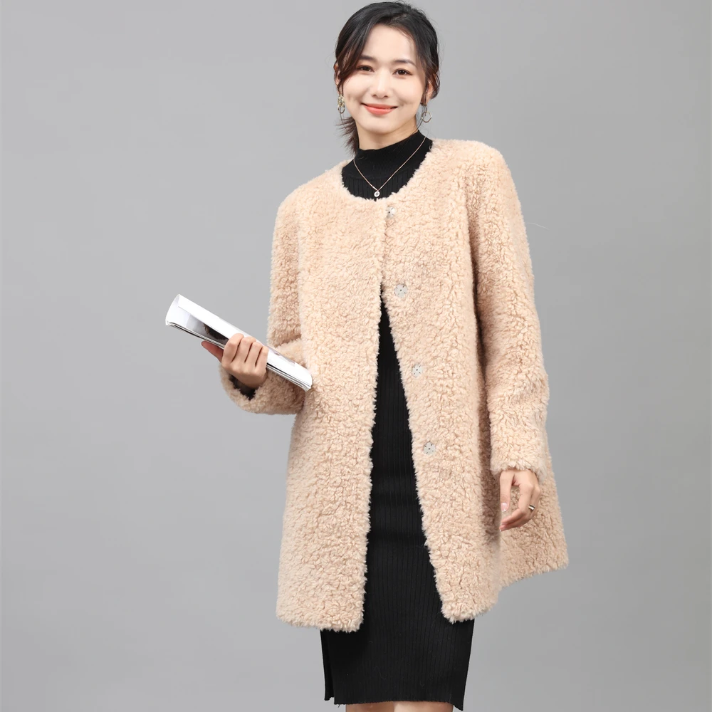 2022 New arrival Winter Coat Jacket Women Faux  Fur Coat with round neck Fashion long Style Fake Fur Coat for Lady