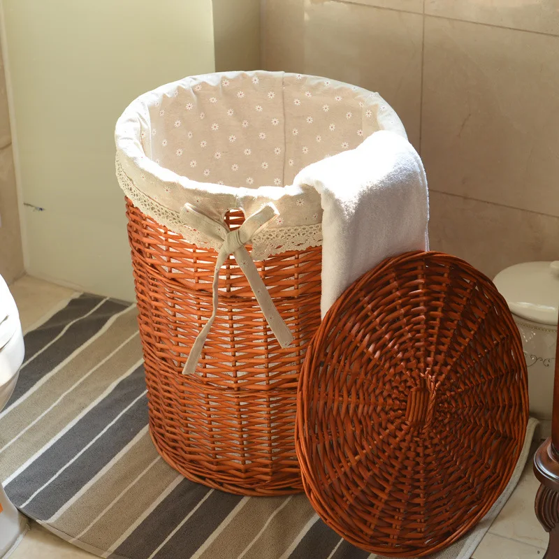 Robben Wholesales Rattan round storage basket laundry basket with flip cover livingroom storage baskets