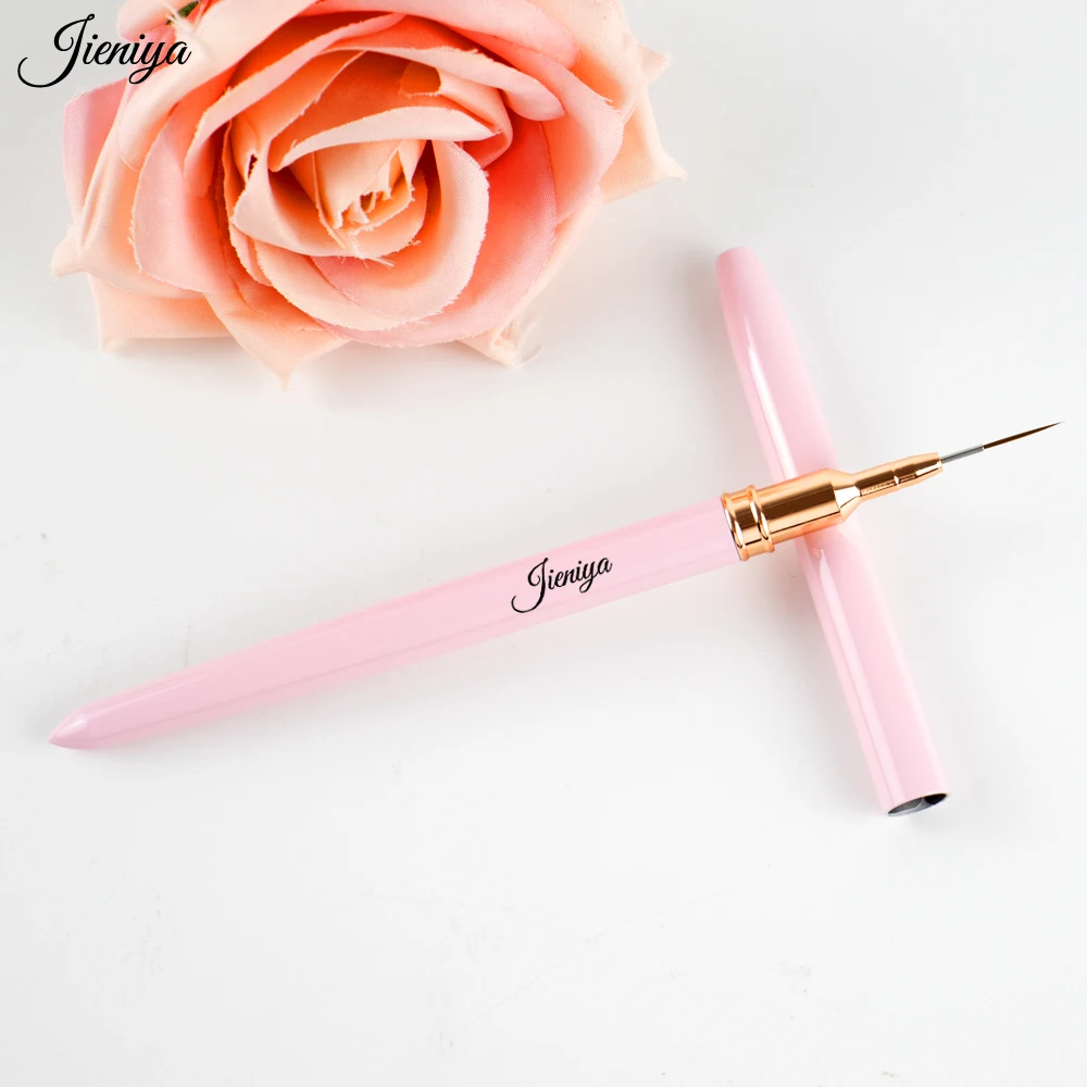 Jieniya International Sizes Art Pink Metal Handle Nail Art UV Gel Paint Brush thin Liner brush Striping brush