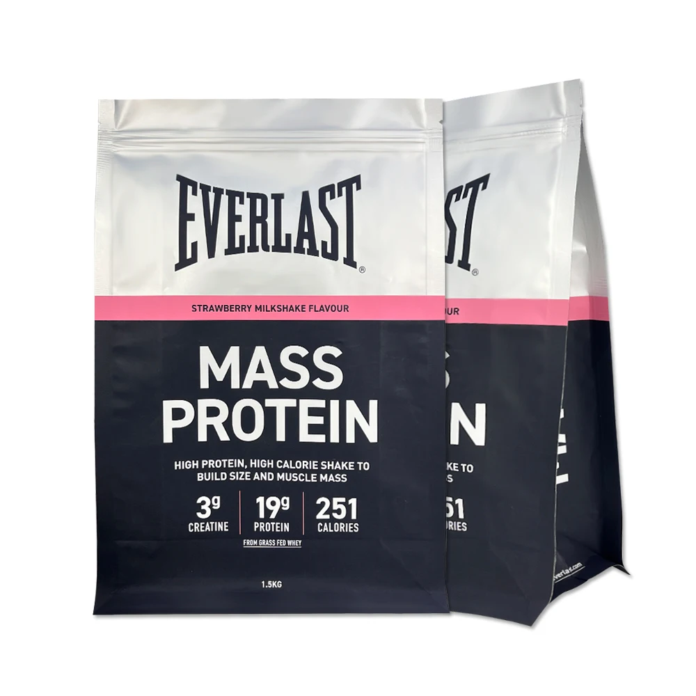 Customized flat bottom Pouch Zipper Plastic Package Bag For whey protein powder bags