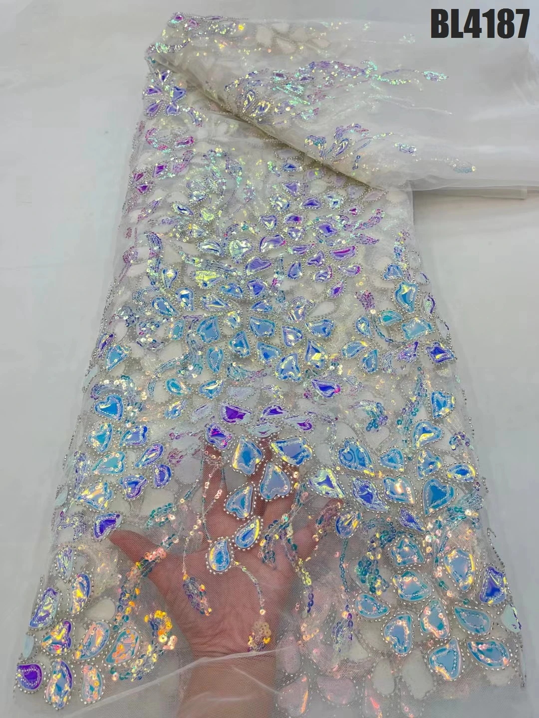 Supoo Symphony met allic bead embroidery fabric Laser sequin embroidery fabric European and American style fabric