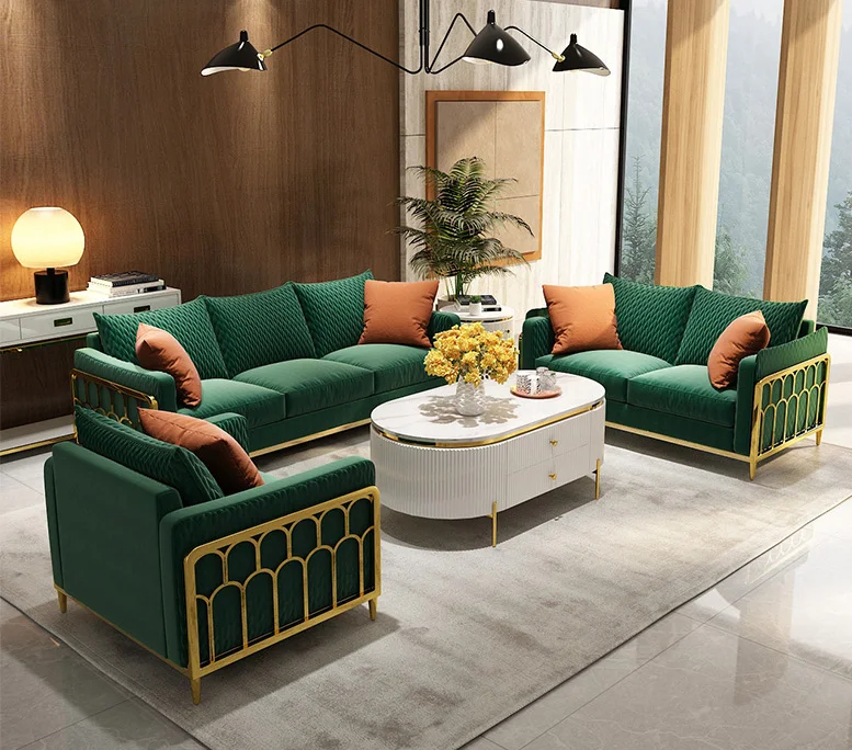 Hot Sell Hotel Fabric leather Sectional With Stainless Frame Hotel Living Room sofa