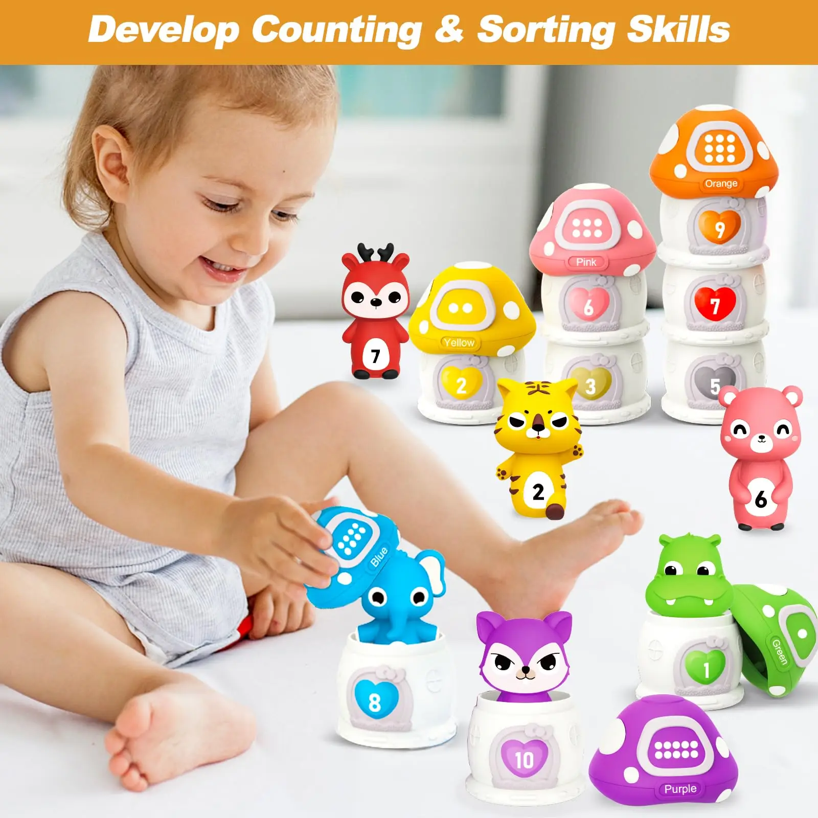 20pcs Farm Animal Finger Puppets Toddler Mushroom House Stacking Toys Baby Gifts for Girls Boys Puppet Theater Product Genre