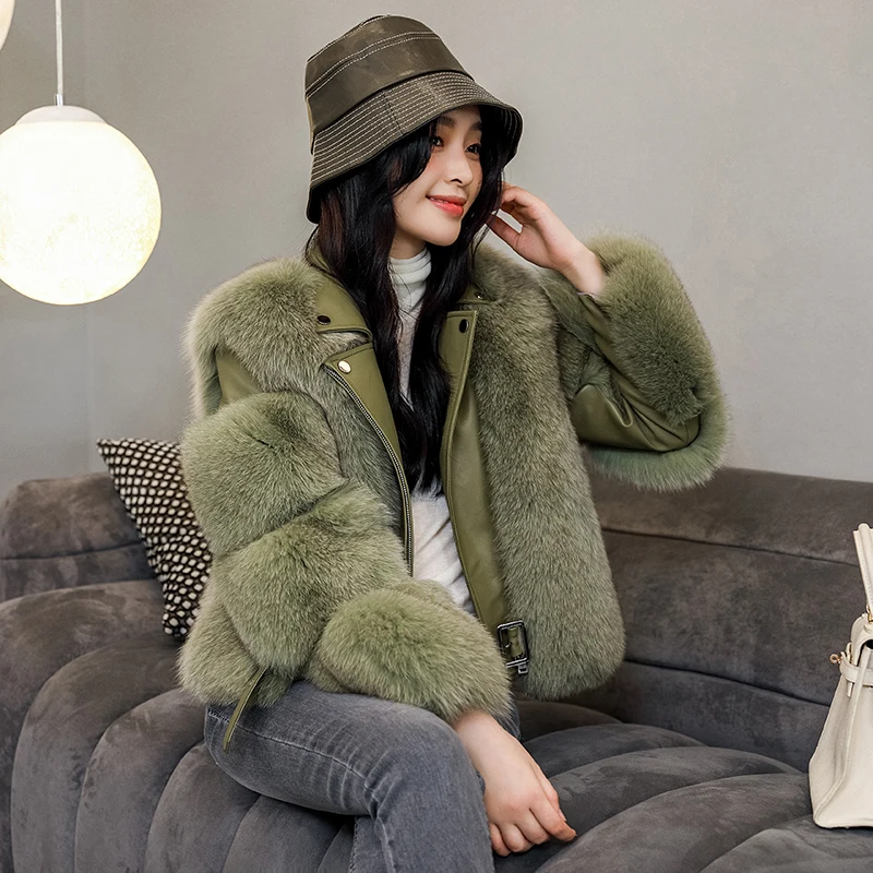 CUSTOM Women coat Autumn Winter High Quality Fur Coat fur jacket female warm PU leather fox fur coat