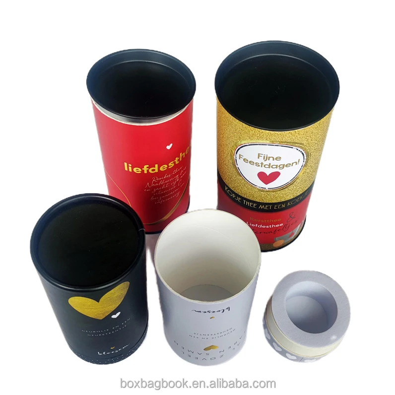 SUNSHINE Custom Round Tube Top Bottom Box Cardboard Box With Metal Tin Lid Tea Jar Gifts Wine Biscuit Paper Packaging Tube Boxes