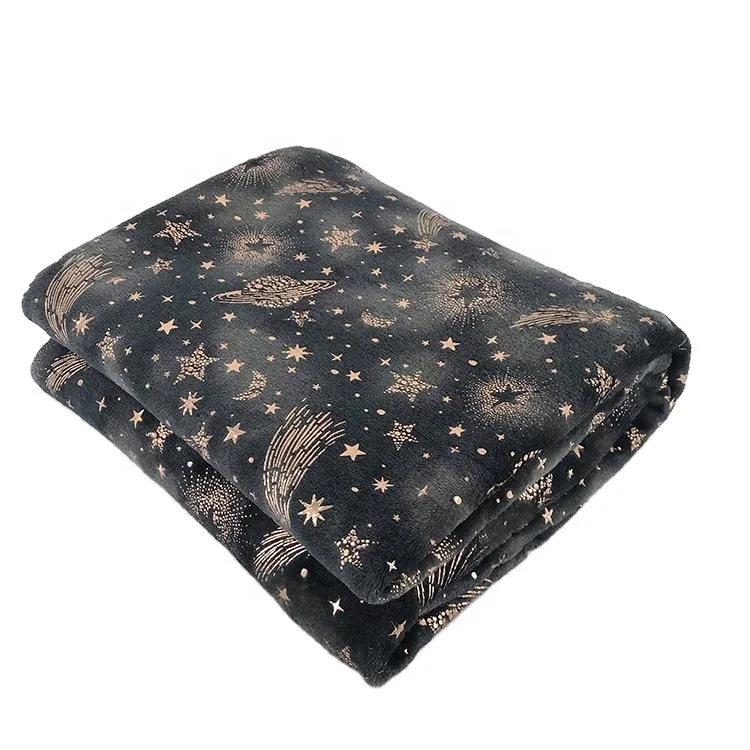 Wholesale Golden Foil Blanket Prints Microfiber Flannel Fleece Metallic Printed Throw Blankets 100% Polyester Square 30-45 Days