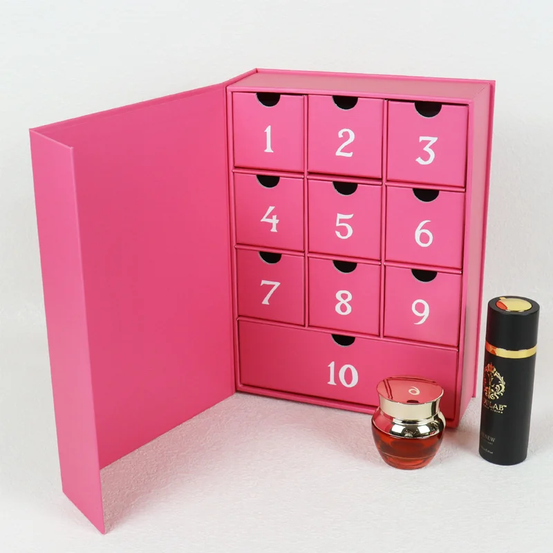 Recycle Custom Logo Wholesale Printing Empty Beauty Packaging Gift 10 Days Makeup Advent Calendar Box