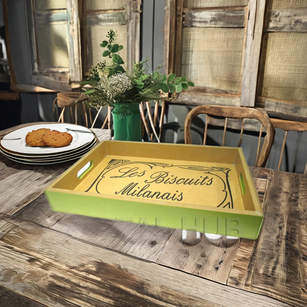 Custom-Size Mango Wood Rectangular Tray with Quotes Colored Serving Tray for Home Use for Tea Serving