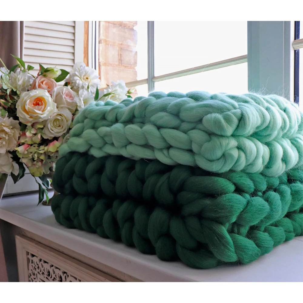 2022 Fashion Bedroom Decor Colorful Chunky Knitting Handmade Custom Organic Cotton Cable Chunky Knit Blanket for Bed Sofa