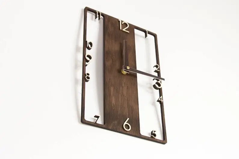 Square Wooden Wall Clocks with Silent Quartz Movement, Rustic Country Village Walnut Clocks
