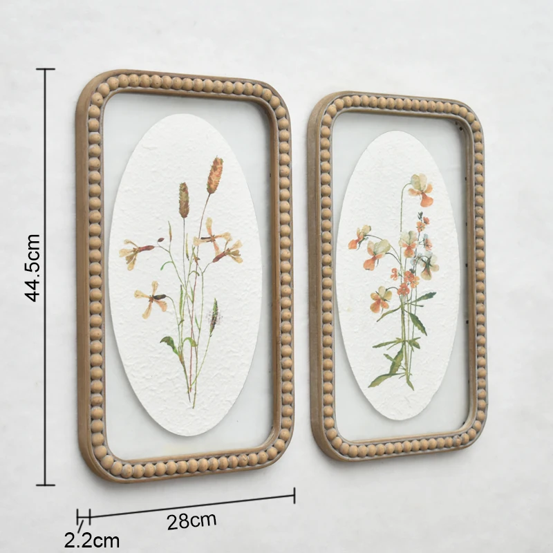 Nordic Style Boho Wood bead Frame Leaves Flower Wall Picture Home Decoration Gift Hanging Framed Wall Art Print For Home Decor