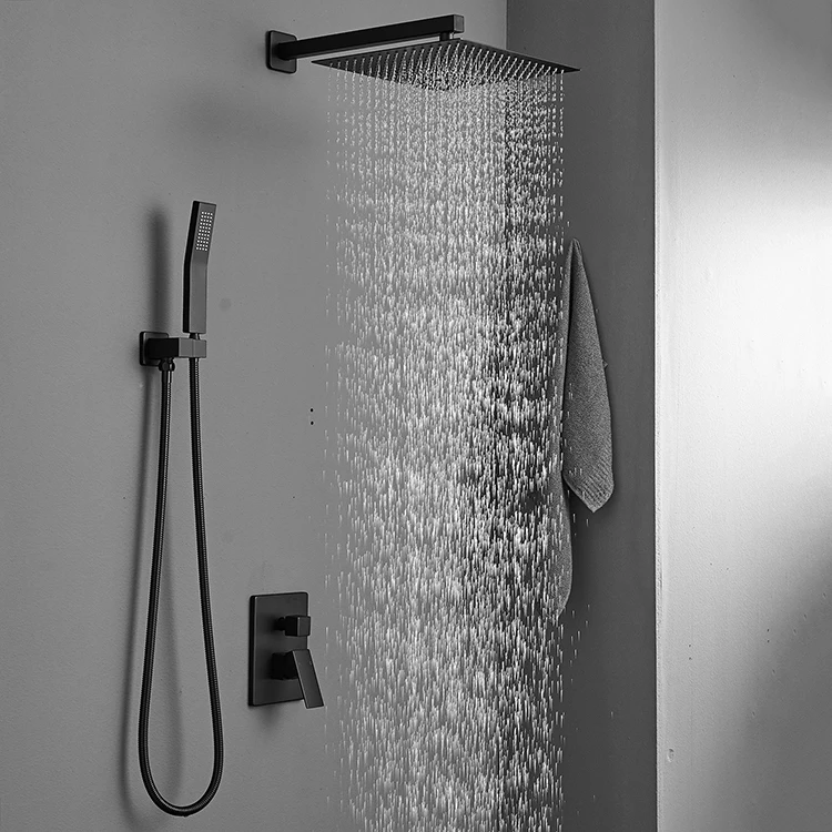 Wall Mounted 3 hole waterfall Bathtub Taps black shower set with Hand Shower