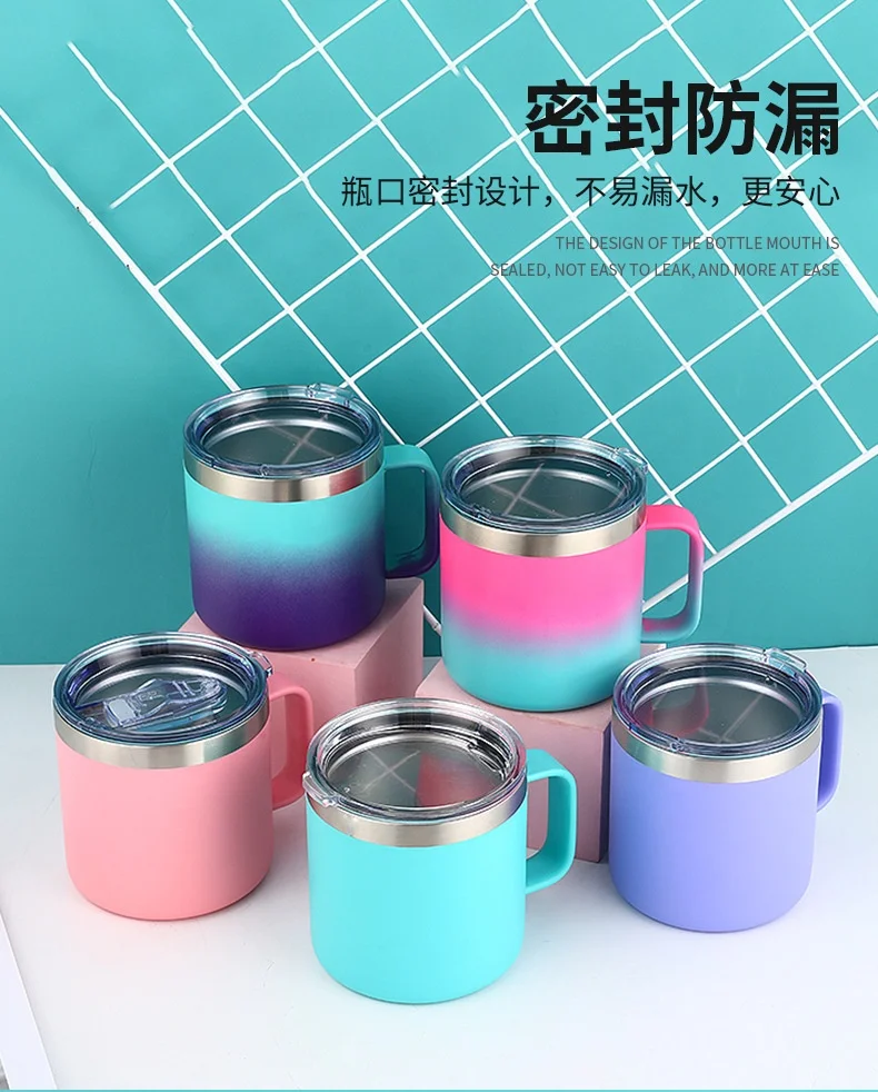 custom powder coated double wall stainless steel ramblers tumbler 14 oz mugs  with handle with lid