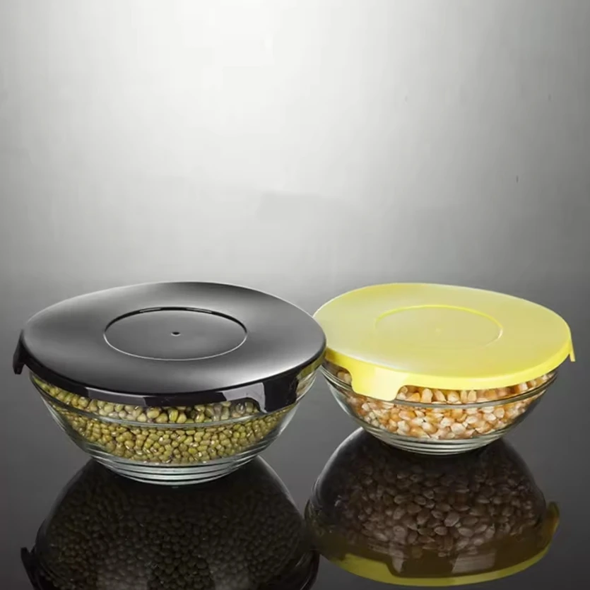 Wholesale 5pcs Glass Mixing Fresh Bowl Set Round Glass Fruit Salad Food Containers Serving Bowl With Plastic Lid