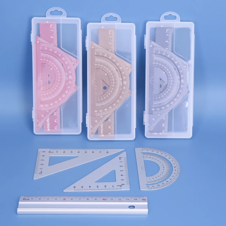 Factory School Supplier Customized Mathematical Instruments With PP Plastic Box Oxford Math Set Geometric Box School Ruler Set