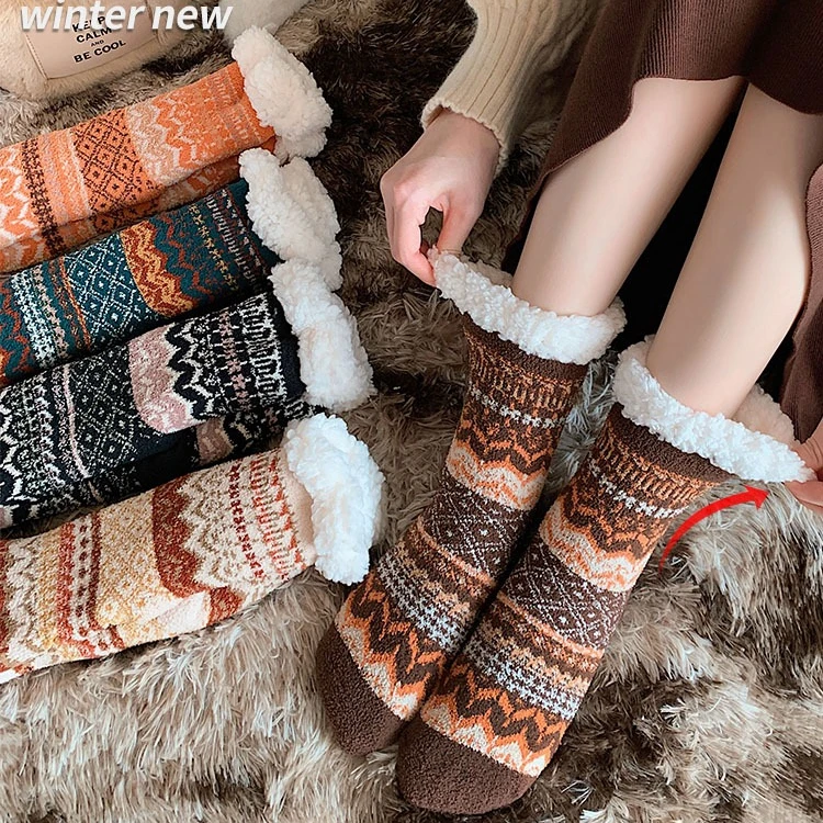 super warm -9 degree cold weather women indoor floor bedroom cozy sherpa fleece lined slipper socks