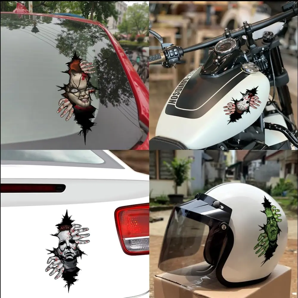 Demon Ghost Doll Car stickers Horror Doll Face Decals Auto Door Windshield Stickers For Nissan Ford Tesla BMW Car Accessories