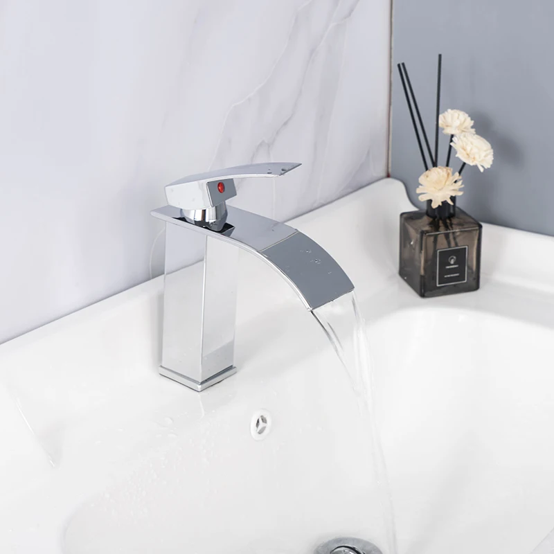 
High Quality Stainless Steel Single Handle Taps One Hole Waterfall Mixer Sinks Faucets Face Bathroom Wash Basin Faucet 