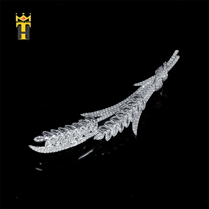 Fashion jewelry ear wheat feather brooch gift women zircon silver brooch luxury women