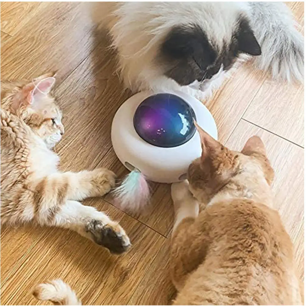 2024 New Automatic UFO Electric Cat Toy Pet Tumbler Turntable Funny UFO Interactive Cat Toy With Feather