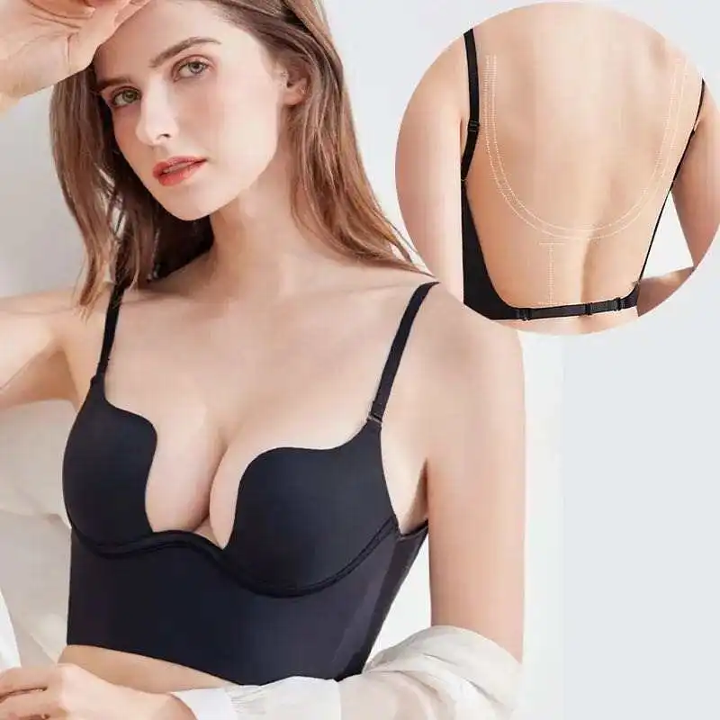 Gather and show off, fold up the accessory breasts, no trace underwear, breathable U-shaped backless beautiful back text bra